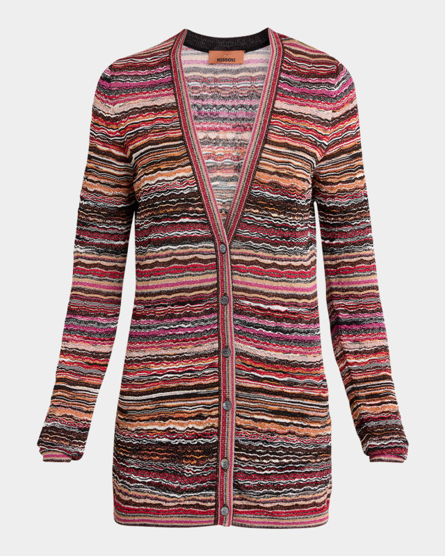 Metallic Striped V-Neck Cardigan